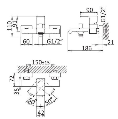 Смеситель Cezares PORTA PORTA-VM-SS настенный бронза - фото 2