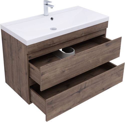 Тумба под раковину Aquanet Нота NEW 00334194 100х50 подвесная цвет коричневый - фото 2