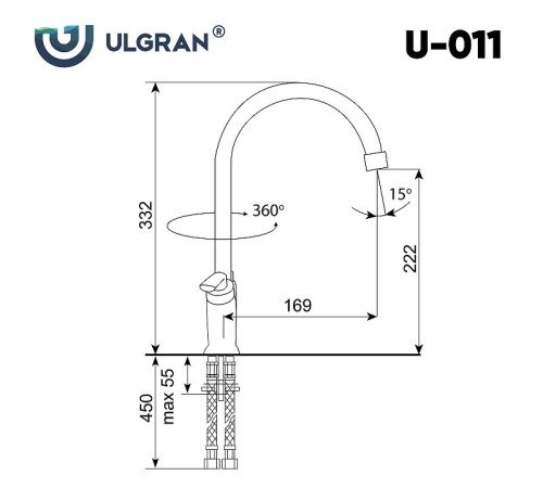 Смеситель для кухни Ulgran Classic U-011-309 на мойку серый - фото 4