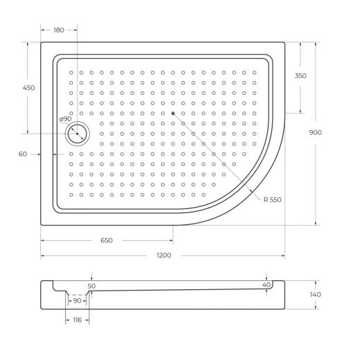 Душевой поддон акриловый Cezares TRAY-A-RH-120/90-550-15-W-L 120х90 белый с ножками - фото 2