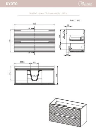 Тумба под раковину Visobath Kyoto 76351/Quarzo 100х50 подвесная цвет серый