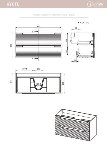 Тумба под раковину Visobath Kyoto 76351/Quarzo 100х50 подвесная цвет серый - фото 2