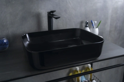 Раковина керамическая Gid Geométrico 53351 50х40 накладная цвет черный без отверстий под смеситель - фото 5