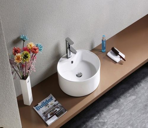 Раковина из сантехнического фаянса CeramaLux 7026B 40х40 накладная цвет белый 1 отверстие под смеситель - фото 4