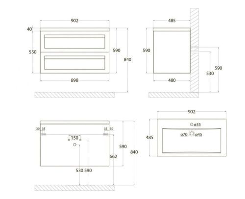 Тумба под раковину Art&Max PLATINO AM-Platino-900-2C-SO-CM 90х50 подвесная цвет бежевый - фото 3