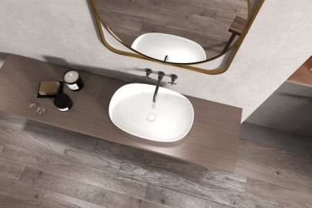 Раковина из искусственного камня Abber Stein AS2633 60х40 накладная цвет белый без отверстий под смеситель