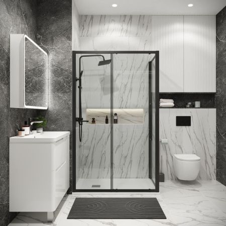 Душевой уголок Grossman Cosmo 120.K33.02.1280.21.00 120х80 стекло прозрачное профиль черный без поддона