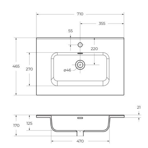 Раковина керамическая BelBagno BB700ETL 70х50 накладная цвет белый 1 отверстие под смеситель - фото 2