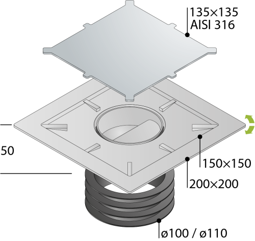 Душевой трап OMP Tea Kalamata 9977.798.9 20х20 - фото 3