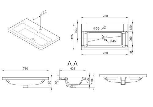 Раковина из сантехнического фарфора Am.Pm Gem M90WCC0752WG 80х40 встраиваемая цвет белый 1 отверстие под смеситель - фото 3