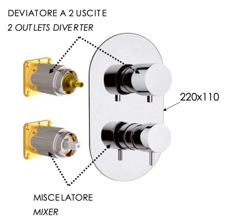 Смеситель для душа Daniel Tokyo TK612D2KBDP встраиваемый в стену золото