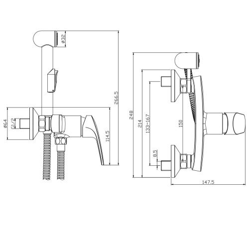 Гигиенический душ со смесителем Rossinka Rs45 RS45-52 хром - фото 2