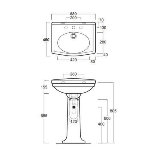 Раковина из сантехнического фаянса Simas Londra LO914bi*1 60х50 подвесная цвет белый 1 отверстие под смеситель - фото 2