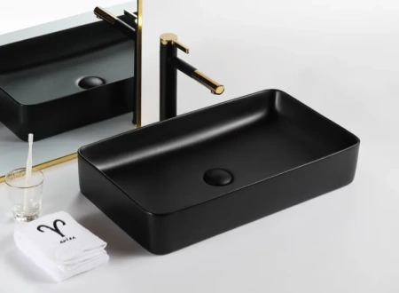 Раковина керамическая Gid Geométrico 53344 60х30 накладная цвет черный без отверстий под смеситель