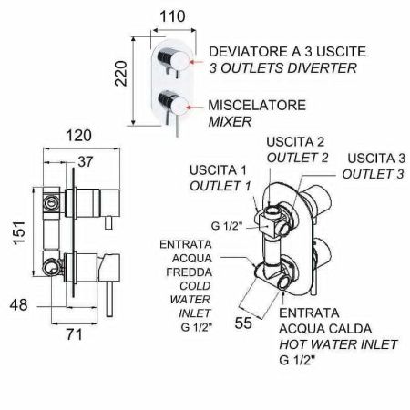 Смеситель для душа Remer X Style X93 встраиваемый в стену хром