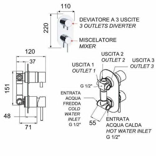 Смеситель для душа Remer X Style X93 встраиваемый в стену хром - фото 2