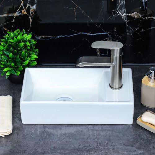 Раковина из сантехнического фарфора Melana 320351-805 40х20 накладная цвет белый 1 отверстие под смеситель - фото 3