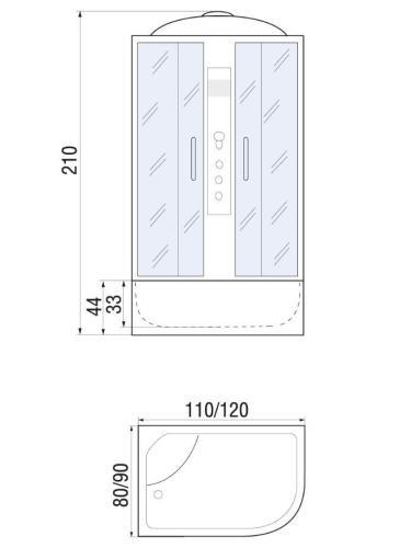 Душевая кабина River DUNAY 10000003132 120х90 асимметричная с крышей ориентация левая - фото 2