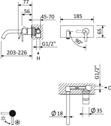 Смеситель для раковины Cezares LEAF LEAF-BLI1-01-W0 встраиваемый в стену хром - фото 3