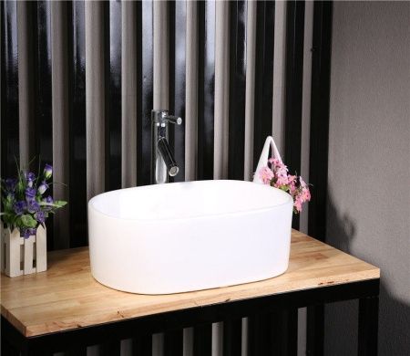 Раковина из сантехнического фаянса CeramaLux 9025-1 60х40 накладная цвет белый без отверстий под смеситель