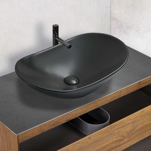 Раковина из сантехнического фарфора Vincea VBS-508MB 60х40 накладная цвет черный без отверстий под смеситель