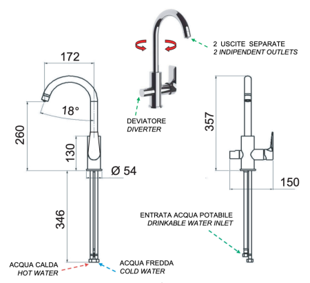 Смеситель для кухни Remer Infinity i79DW на мойку хром