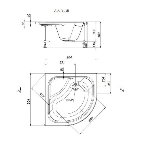 Душевой поддон акриловый Am.Pm Gem W90T-401A090W 90х90 белый с ножками - фото 3