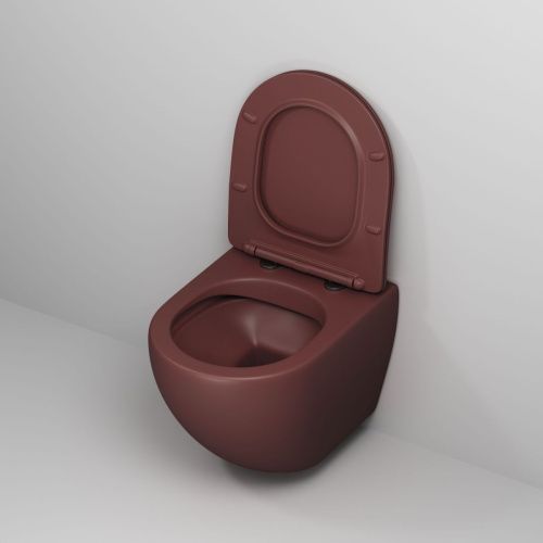 Унитаз подвесной Grossman Color GR-4455VIMS бордовый с сиденьем безободковый каскадный смыв - фото 4