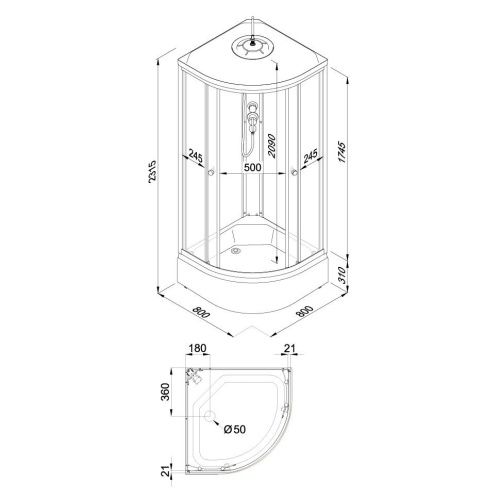 Душевая кабина Тритон Ультра Щ0000072615 80х80 четверть круга с крышей ориентация универсальная - фото 2
