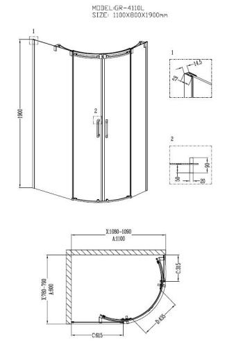 Душевой уголок Grossman Galaxy GR-4110L 110х80 стекло прозрачное профиль хром без поддона - фото 3