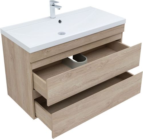 Тумба под раковину Aquanet Нота NEW 00334200 100х50 подвесная цвет бежевый - фото 3