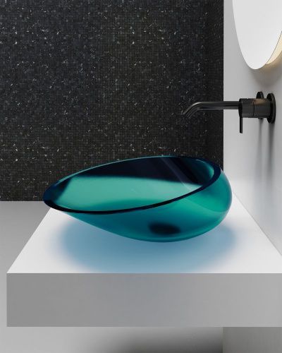 Раковина из полиэфирной смолы Abber KRISTALL AT2812Aquamarin 50х40 накладная цвет зеленый без отверстий под смеситель - фото 5