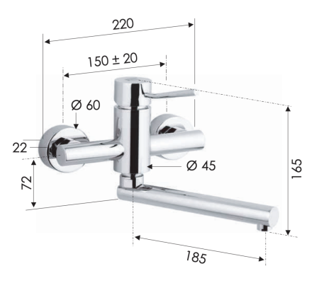 Смеситель для кухни Remer Minimal N41 настенный хром