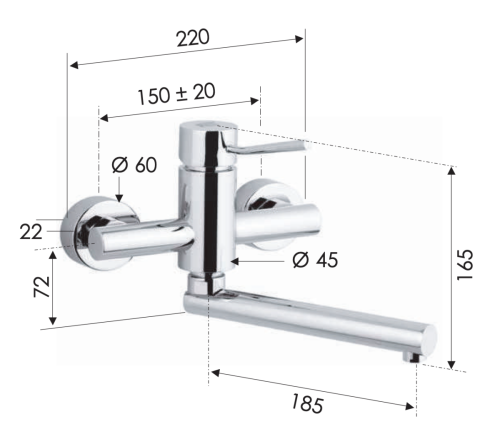 Смеситель для кухни Remer Minimal N41 настенный хром - фото 2