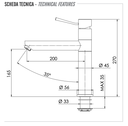 Смеситель для кухни Remer Minimal N40 на столешницу хром