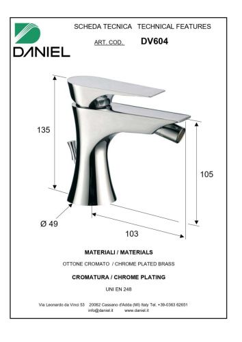 Смеситель Daniel Diva DV604-CR на биде хром - фото 2