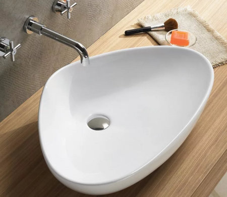 Раковина из сантехнического фаянса CeramaLux 7472B 60х40 накладная цвет белый без отверстий под смеситель