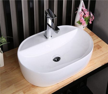 Раковина из сантехнического фаянса CeramaLux D1346 60х40 накладная цвет белый 1 отверстие под смеситель