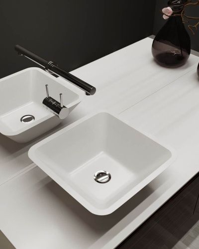 Раковина из искусственного камня Holbi SATURN 1.02.004.11.2 40х40 накладная цвет белый - фото 2