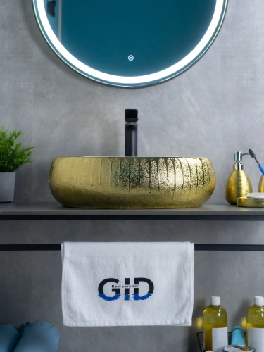 Раковина керамическая Gid Lago 52234 50х30 накладная цвет золото без отверстий под смеситель - фото 3