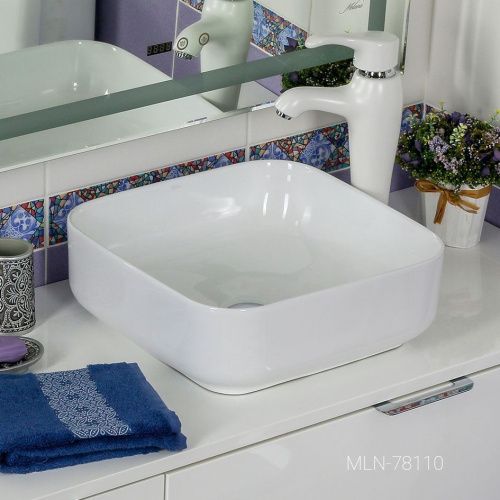 Раковина из сантехнического фарфора Melana 78110-805 40х40 накладная цвет белый без отверстий под смеситель - фото 4