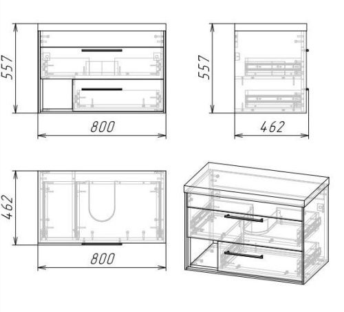 Тумба под раковину Grossman Реал 108009 80х40 подвесная цвет серый/коричневый - фото 4