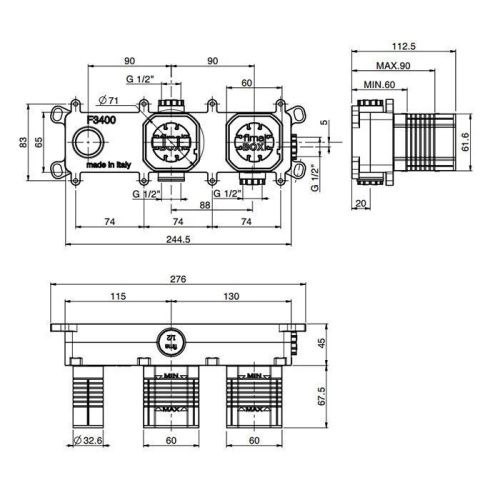 Встраваемая часть смесителя для душа на 2 источника Fima Carlo Frattini F3400 - фото 2