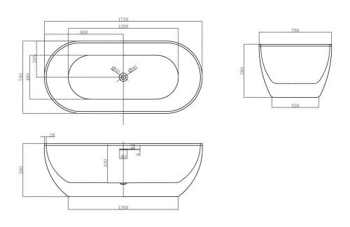Ванна акриловая Abber AB9241MW 170х80 отдельностоящая овальная с каркасом - фото 5