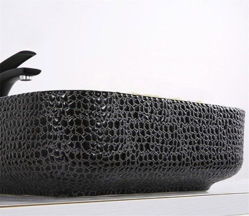 Раковина из сантехнического фаянса CeramaLux D1303H004 40х40 накладная цвет черный без отверстий под смеситель - фото 5