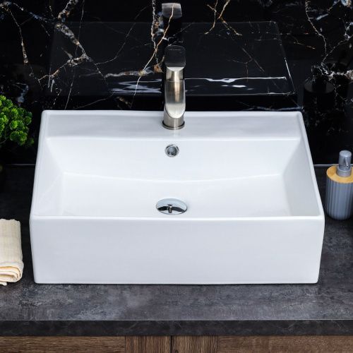 Раковина из сантехнического фарфора Melana 7295-805 60х50 накладная цвет белый 1 отверстие под смеситель - фото 3