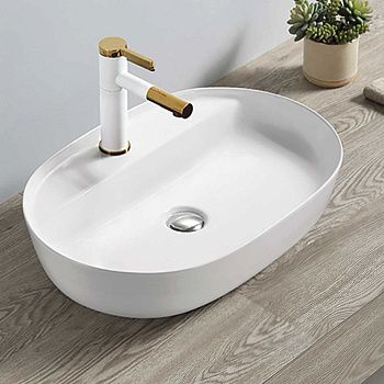 Раковина из сантехнического фарфора Vincea VBS-122 60х40 накладная цвет белый 1 отверстие под смеситель