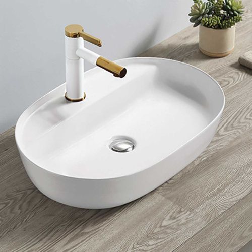 Раковина из сантехнического фарфора Vincea VBS-122 60х40 накладная цвет белый 1 отверстие под смеситель