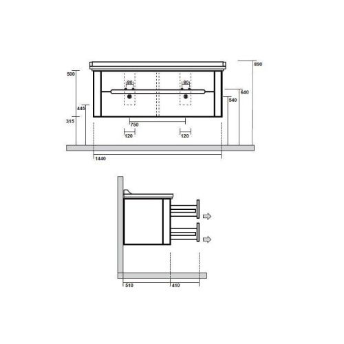 Тумба под раковину Kerasan Waldorf 925446 150х60 подвесная цвет коричневый - фото 2