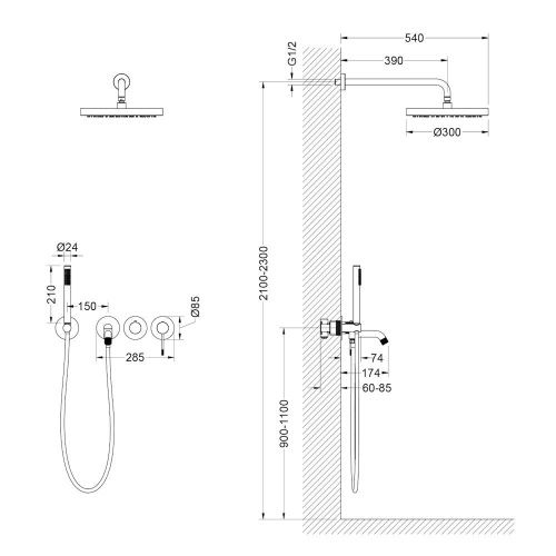 Душевая система Timo Saona SX-2348/03SM встраиваемая в стену цвет черный - фото 2